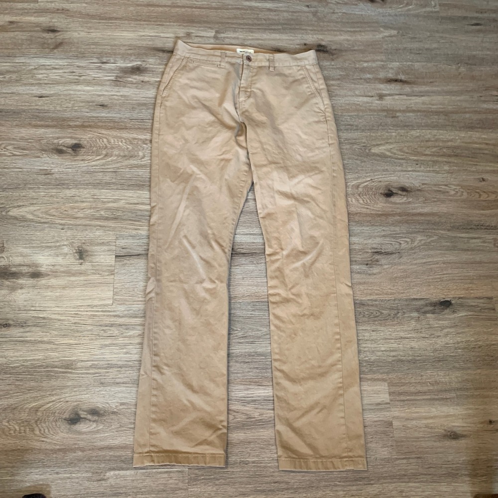 Taylor Stitch Democratic Chino Pants Mens 33 Khaki Tan Cotton Made in Spain